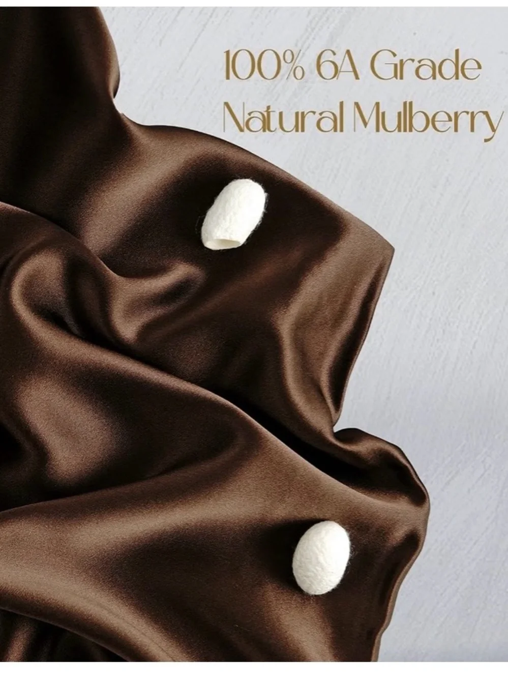 100% Mulberry Silk Luxury Pillowcase 20x36 King Size Brown Pillow Cover. New.